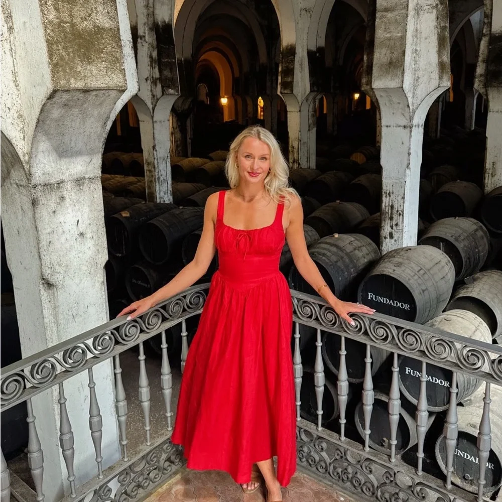 NWOT Reformation Balia Linen Midi / Maxi Dress in Sundried Tomato Red - Picture 4 of 14